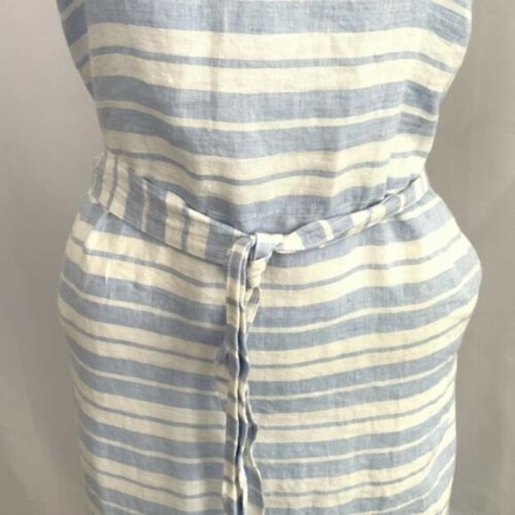 100% Linen Sigrid Olsen Midi Dress Blue White Dutch Stripe 10 - Picture 6 of 12